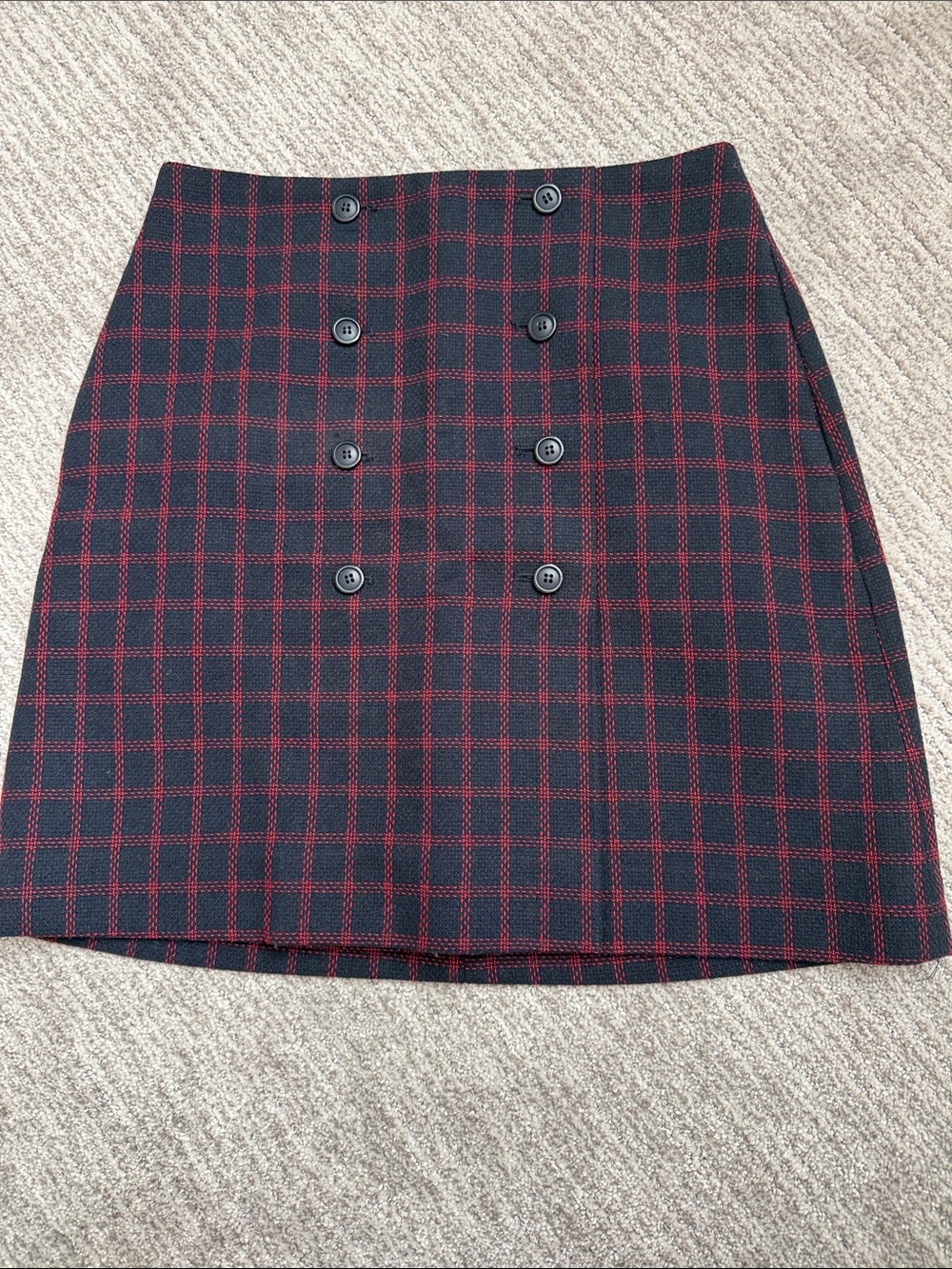 1901 Black and Red Plaid Double-Button Mini Skirt